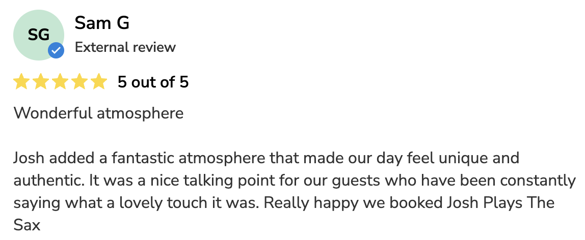 Customer review from Sam